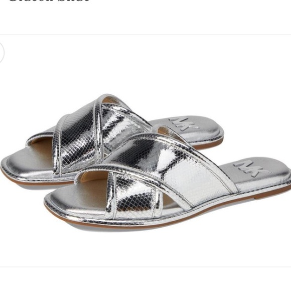 MICHAEL Michael Kors Shoes - MICHAEL MICHAEL KORS Gideon Slide Silver Criss Cross Sandal Size 7